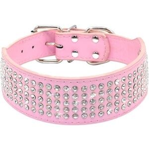 Rhinestones Dog Collars, 2" Width Crystal Diamonds Leather Dog Collar(Lg, Pink)